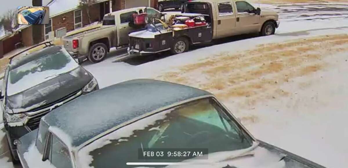 Home surveillance cameras captured the suspect exit a truck and steal a Milwaukee pack-out system containing miscellaneous tools from the back of the victim's truck. 