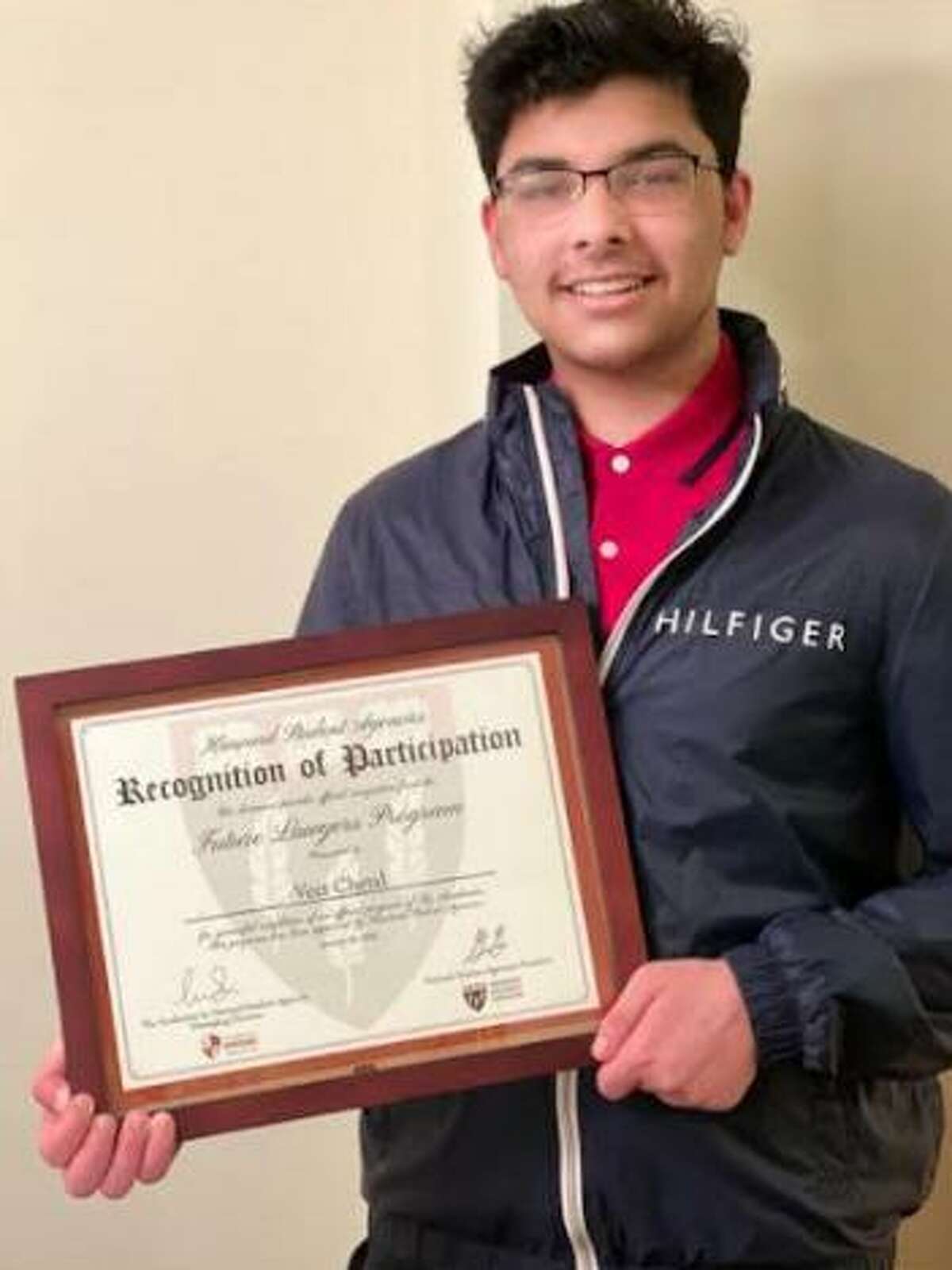 Immaculate High School student Veer Chetal recently successfully completed Harvard’s Future Future Lawyers Program. Veer is shown with a certificate that he received for the completion.
