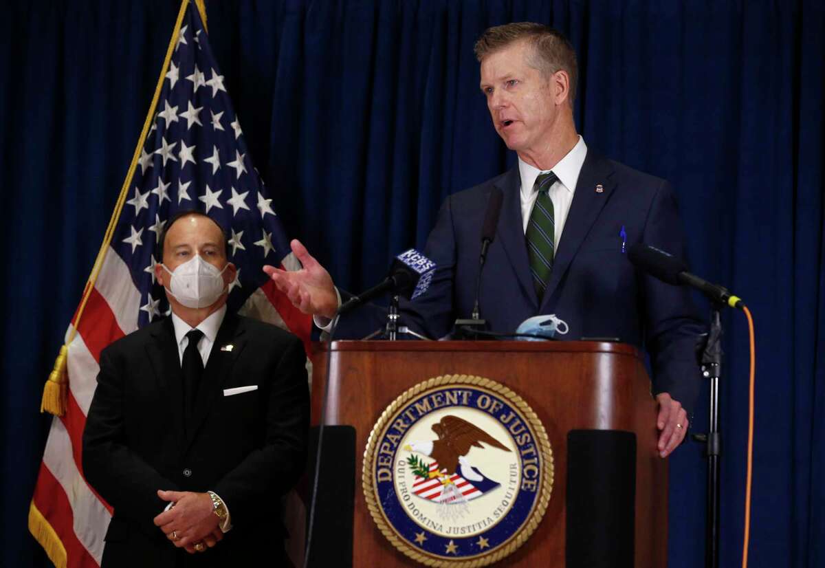 U.S. Attorney David Anderson announced charges against Steven Carrillo in the killing of a security officer for the Department of Homeland Security during a news conference at the Ronald V. Dellums Federal Building in Oakland on June 16, 2020.