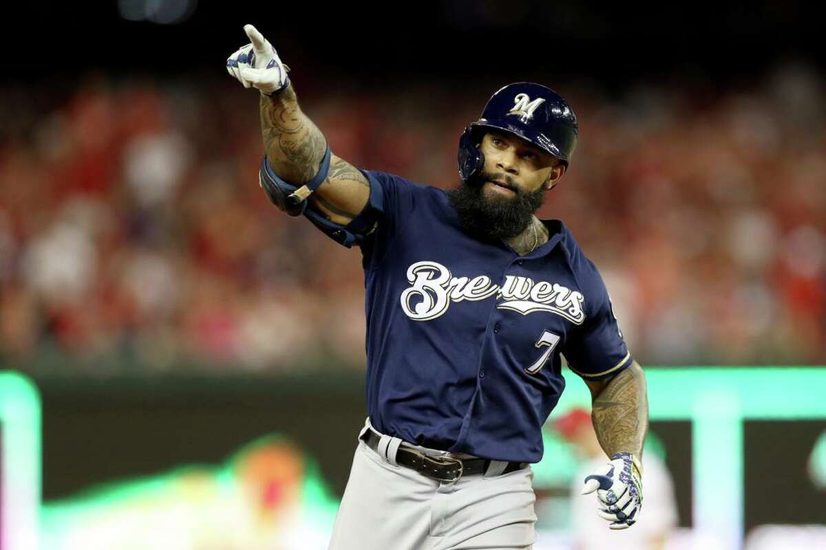 Former player Eric Thames during the visit to MLB Headquarters at