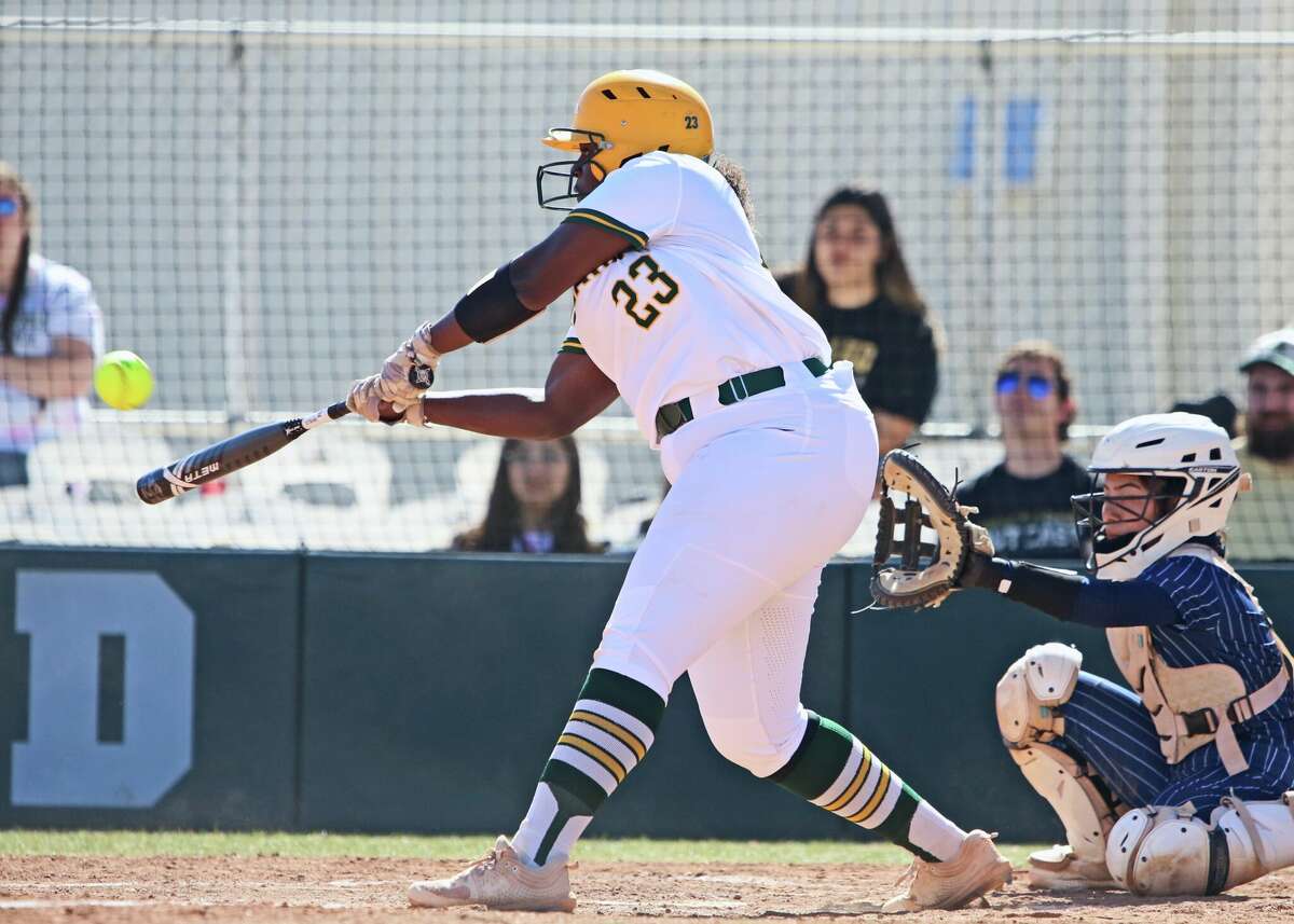 Midland College's Tajanae Davis records one of her five home runs in a doubleheader against Coastal Bend College on 2/11/2022