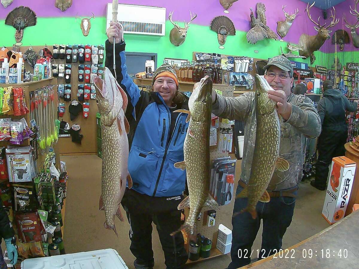 Joel Tlachac caught a 42.5 inch pike weighing in at 18.41 pounds on Saturday morning on Portage Lake. As of early Saturday afternoon, it was in first place for the adult pike category. The prize for the category is an electric Ion auger.