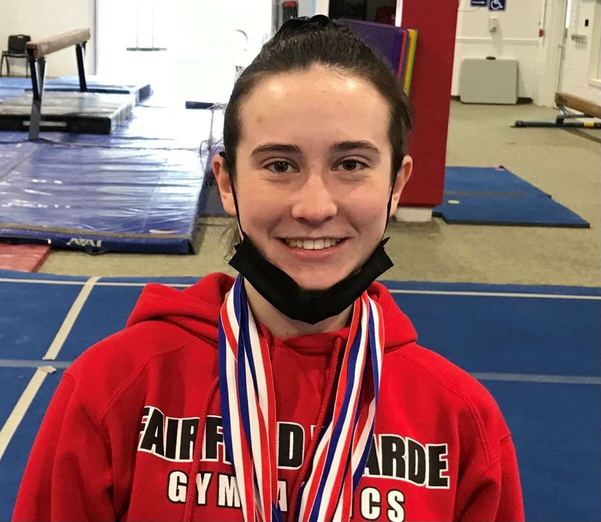 Fairfield Warde’s Emma Johnson won the all-around title at the FCIAC gymnastics championship on Saturday.