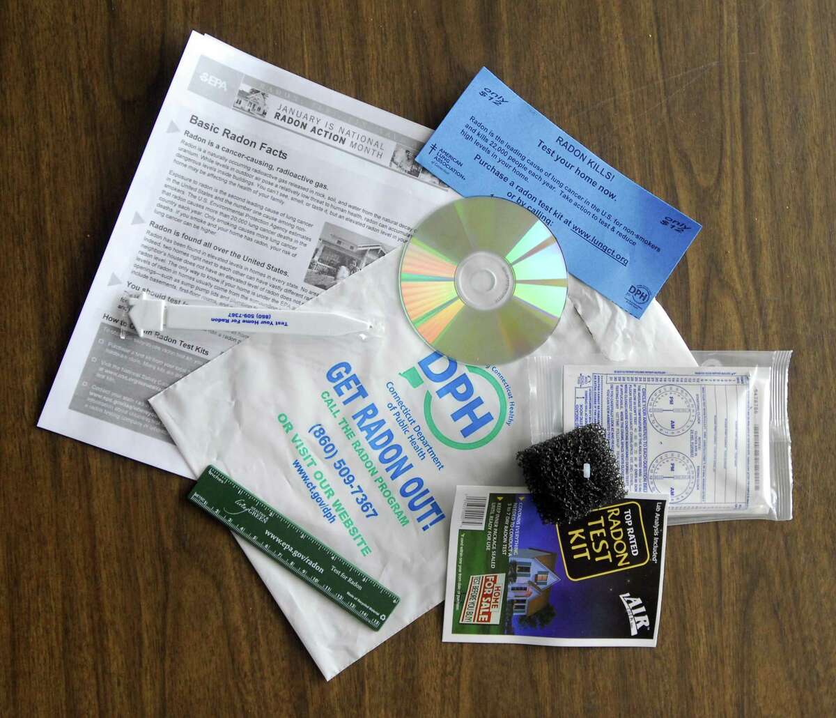 A radon home test kit is shown. The Naugatuck Valley Health District, which includes Shelton, the Connecticut Department of Public Health, the American Lung Association of Connecticut, and the U.S. Environmental Protection Agency urge all residents to test their homes for radon gas, and, if necessary, mitigate high levels when they are found in the abodes.