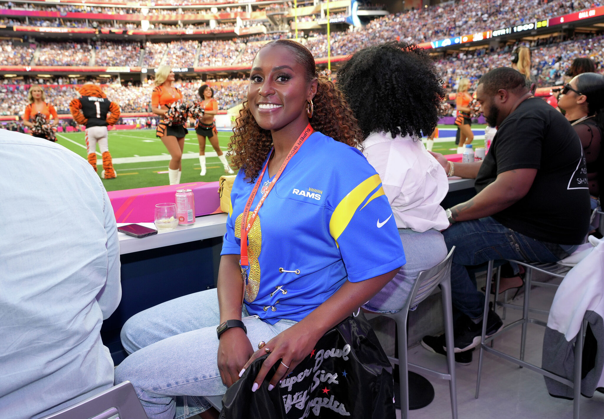 Wassim Slaiby and Rima Fakih attend Super Bowl LVI Pregame at SoFi News  Photo - Getty Images