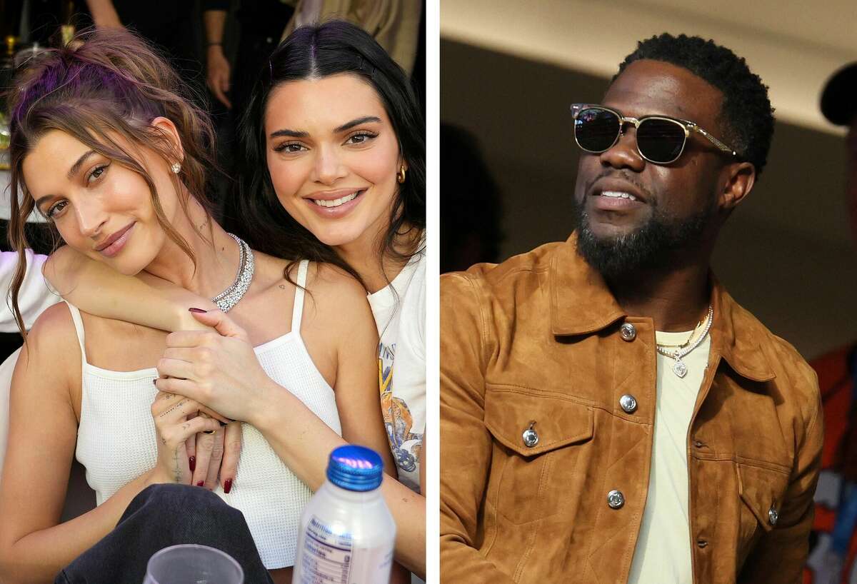 It was a star-studded Super Bowl in Los Angeles on Sunday with the likes of Haley Bieber and Kendall Jenner (left) and comedian Kevin Hart (right).