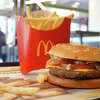 In this photo illustration, a McDonald's McPlant Beyond Meat burger is displayed with french fries at a McDonald's restaurant on February 14, 2022 in San Rafael, California.