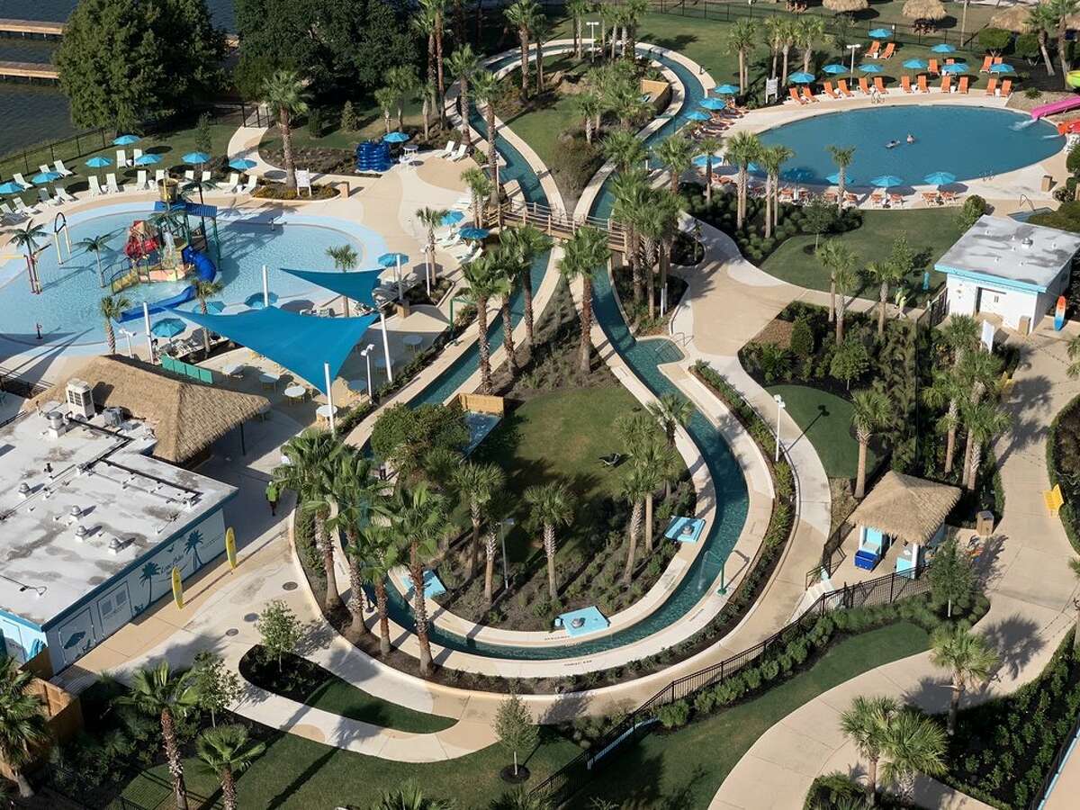 An aerial view of Margaritaville Lake Resort in Houston, Texas.