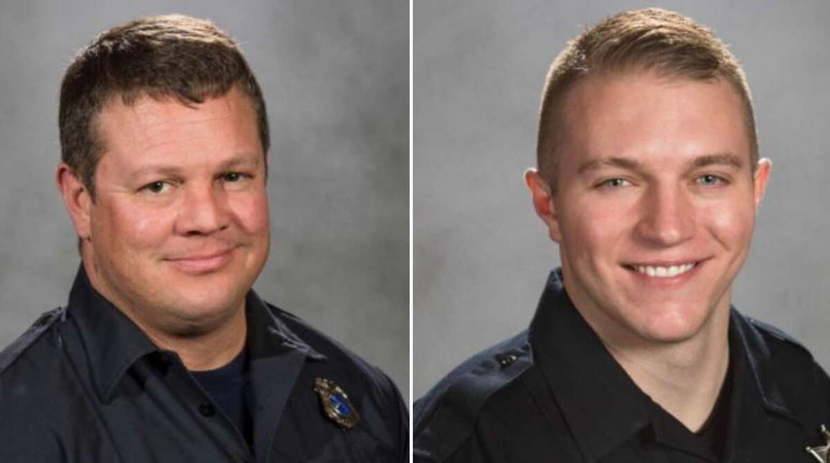 Collinsville Firefighter/Paramedic Jason Warner, left, and Collinsville Police Officer Dylan Madron 