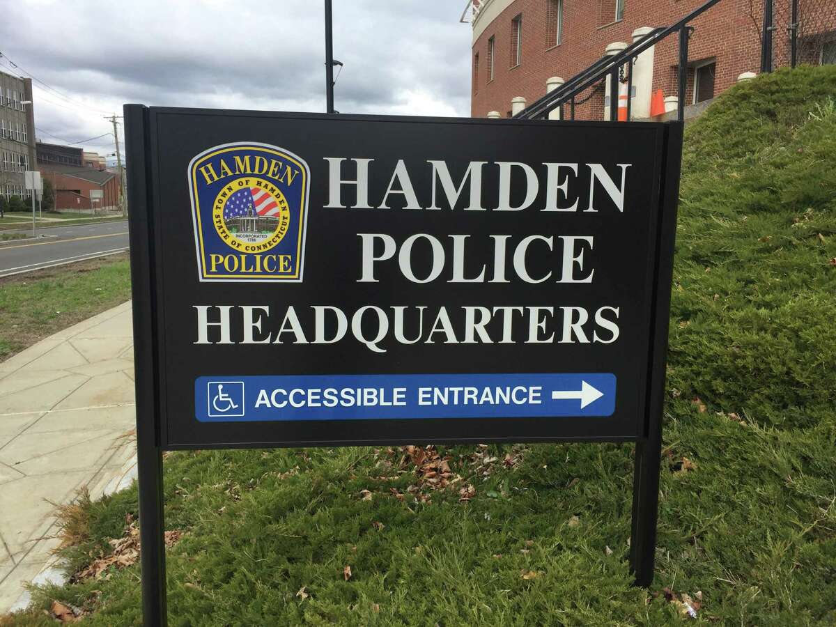 The sign at the Hamden Police Department.