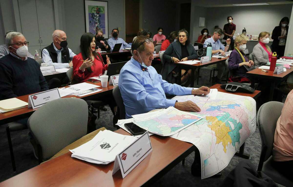 Member of the city's Re-districting Advisory Committee hold a meeting on Monday, Feb. 14, 2022.