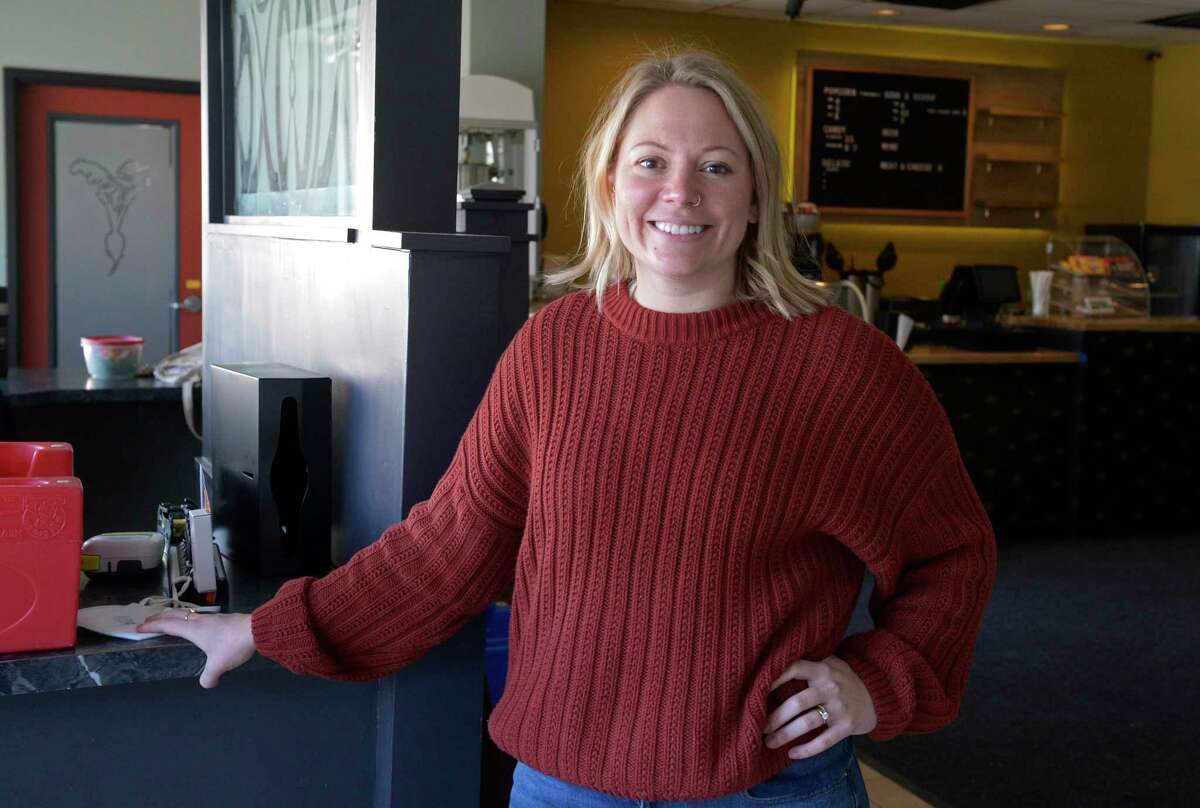 Jaimie Lockwood owner of the new Greenwood Features theater, opening in the old Bethel Cinema location on Greenwood Ave, in Bethel, Conn. Monday, February 14, 2022.