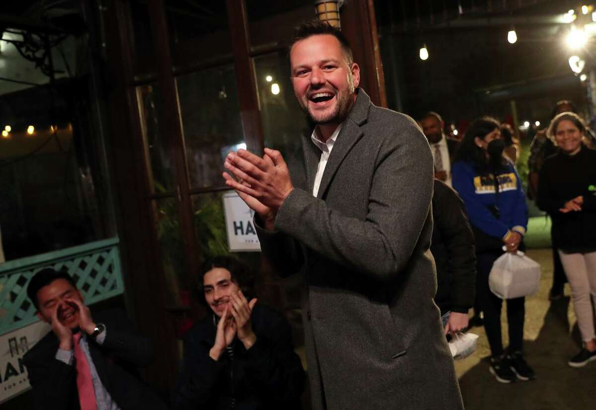 Supervisor Matt Haney, a candidate for the District 17 Assembly seat, arrives at his election night party at District Six in San Francisco.