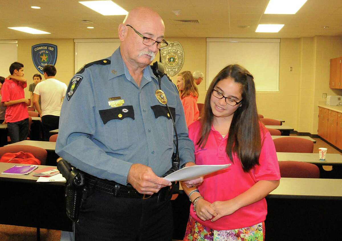 Conroe ISD Police Chief William Harness visited with student at the CISD Police Station, 2900 N. Loop 336 East in Conroe. By the time he retires in mid-June, Harness will have been the police chief for the Conroe Independent School District for 26 years.