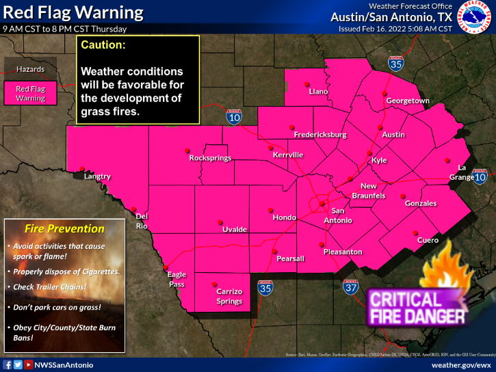 San Antonio will be under a red flag warning on Thursday as high winds ...