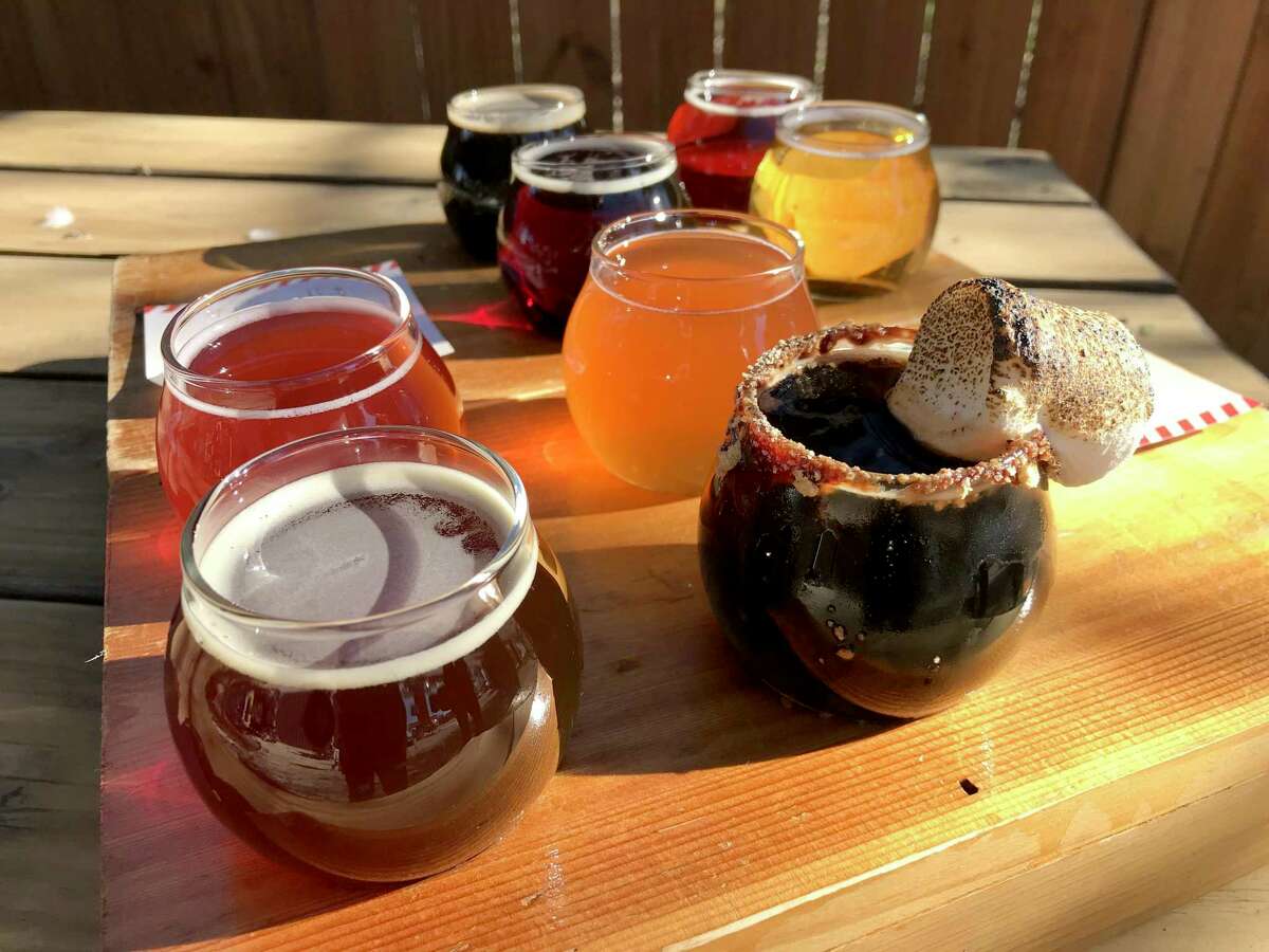 A flight of beers from Guadalupe Brewing Co.
