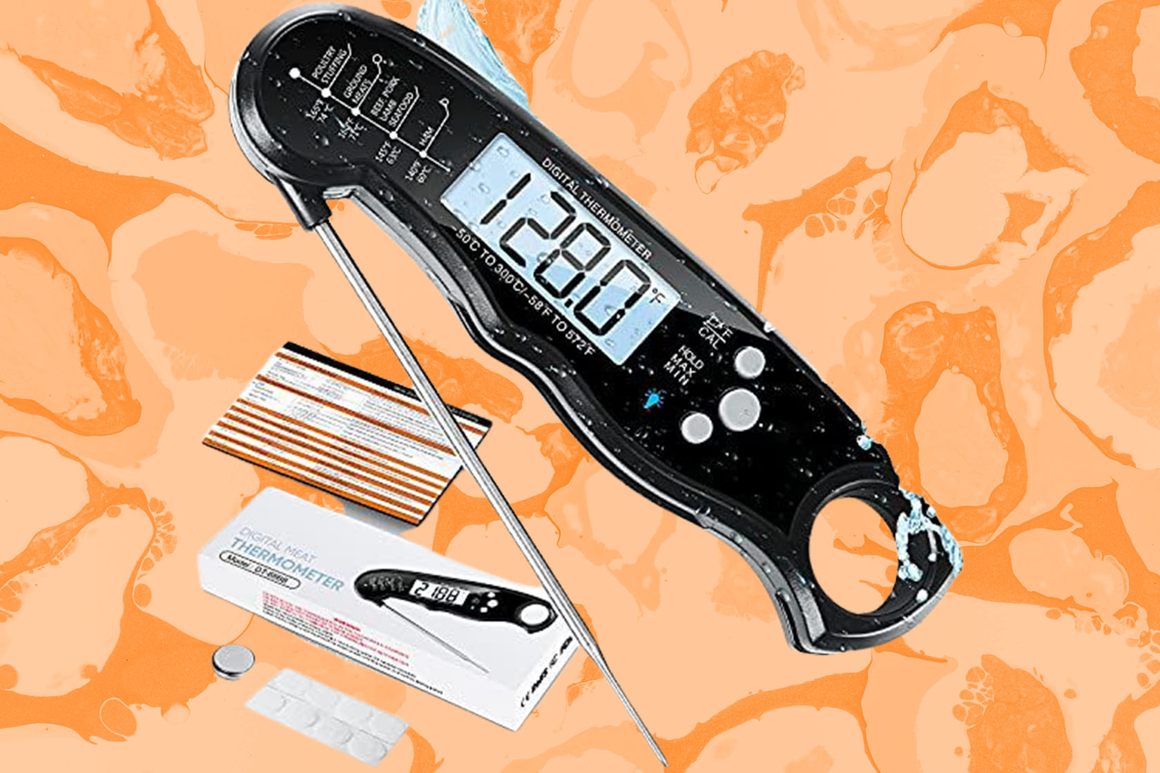 Flamen Instant Read Digital Meat Thermometer (Orange)
