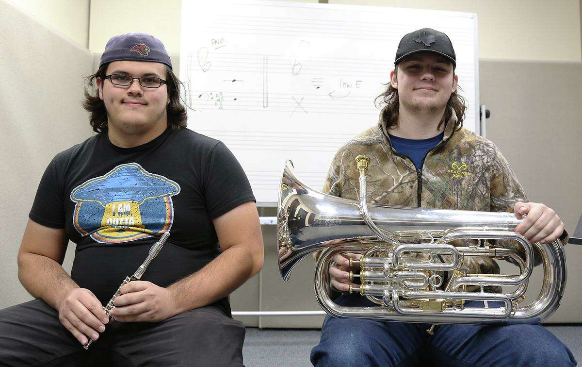 Alvin Community College students Rally Colbert Ermenc, left, and Jake Wendorf have been named to the Texas Music Educators Association’s All-State Band.