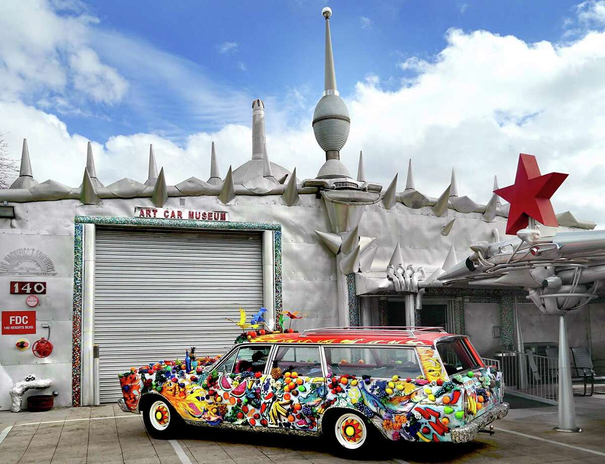 the "Fruitmobile" by Jackie Harries is across from the Art Car Museum.