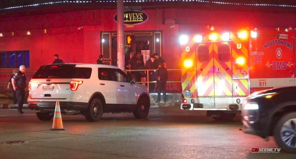 Houston police investigate a shooting that left four men injured in the Third Ward early morning on February 17, 2022.