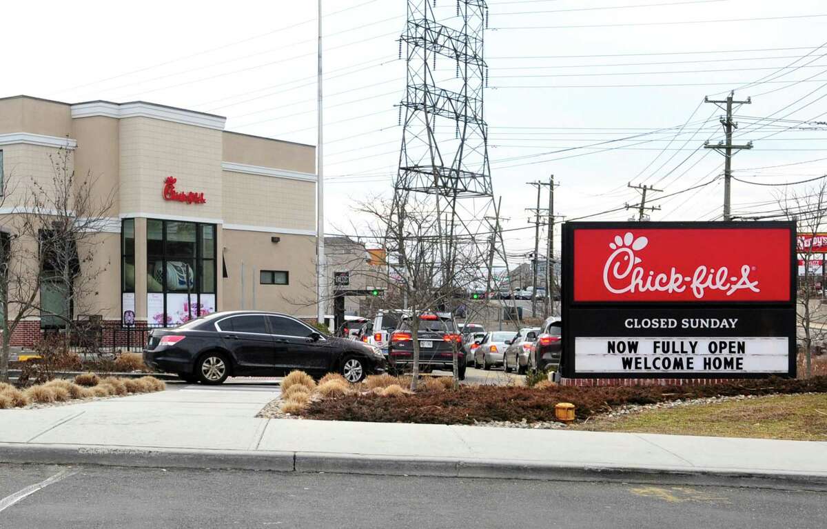 A view of Chick-fil-A along on Connecticut Avenue in Norwalk, Conn., on Wednesday February 16, 2022. The owner is proposing to rebuild the drive-thru system following complaints about traffic jams around the fast food restaurant.