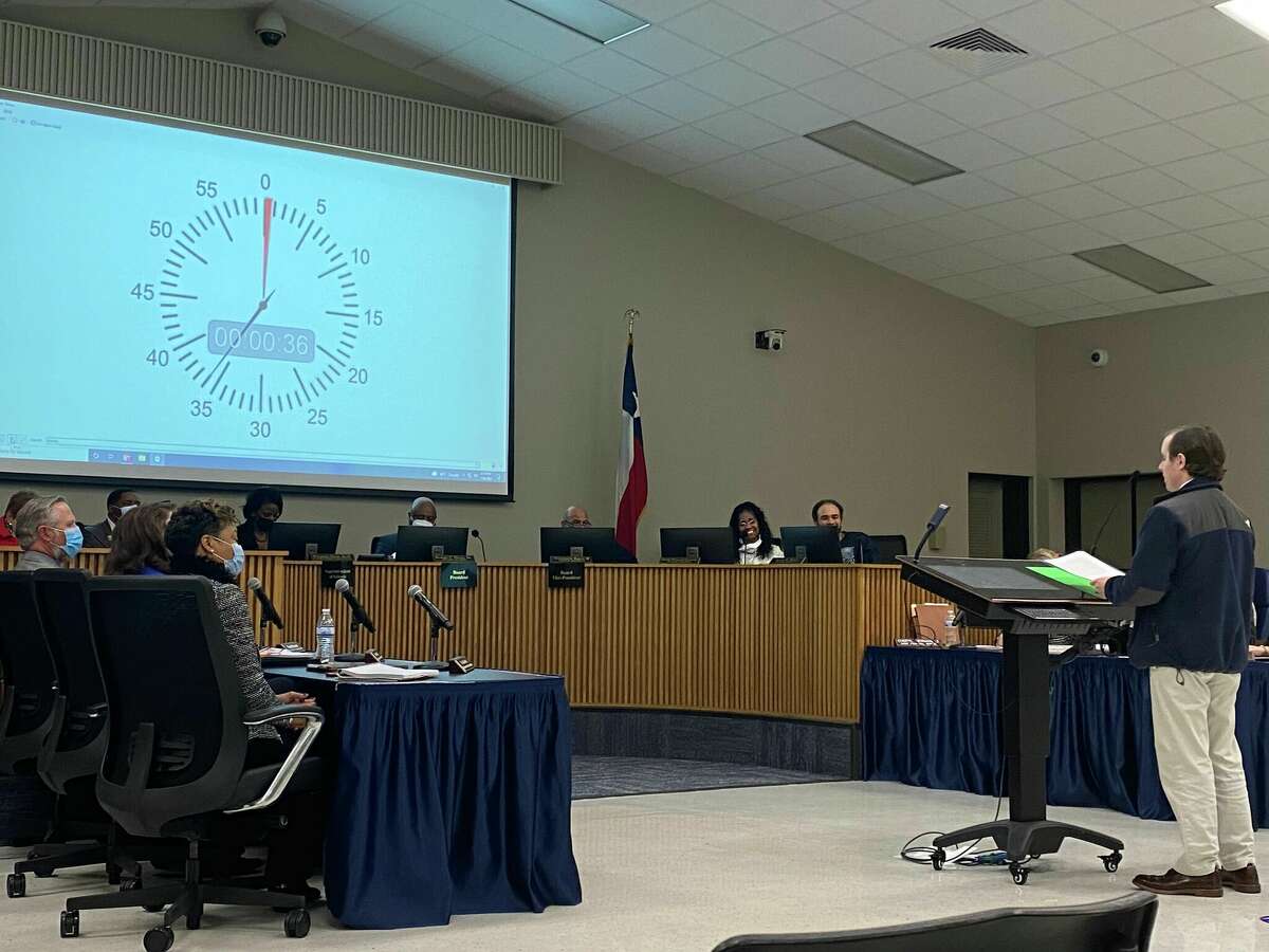 West Brook High School junior Sam Marchand speaks to the Beaumont ISD school board during public comments, Jan. 20, 2022. Phto