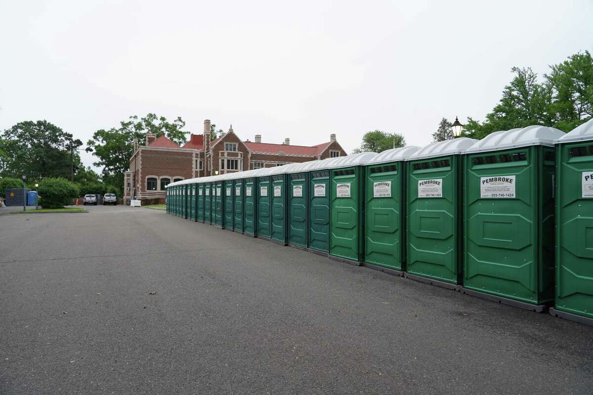 Twenty seven portable bathrooms were ready for Family Fourth celebration on July 3, 2021 at New Canaan's Waveny Park, however the event was cancelled after weather forecasts were bleak.