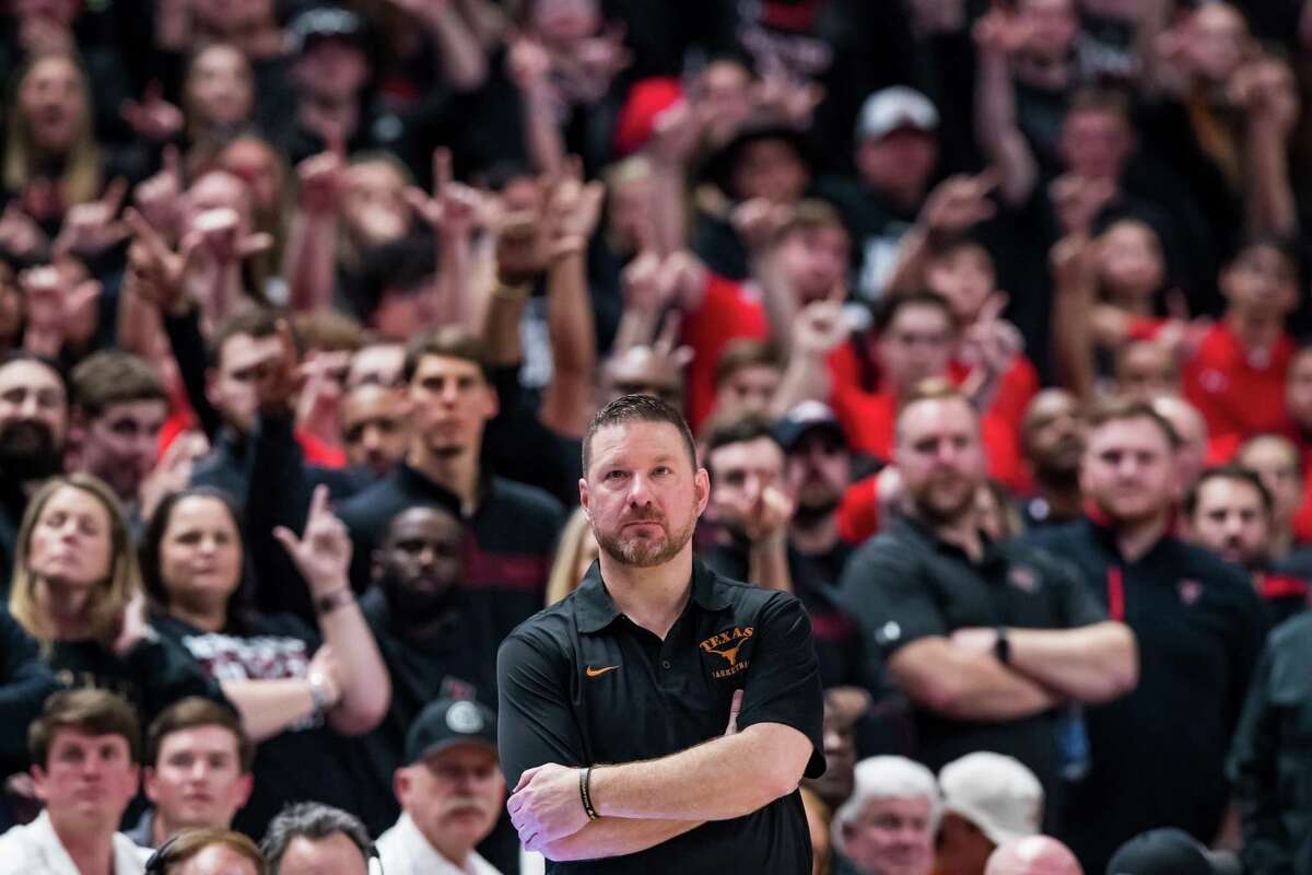 LUBBOCK, TEXAS - FEBRUARY 01: Head coach Chris Beard of the Texas Longhorns looks on during the second half of the college basketball game against the Texas Tech Red Raider at United Supermarkets Arena on February 01, 2022 in Lubbock, Texas. (Photo by John E. Moore III/Getty Images)