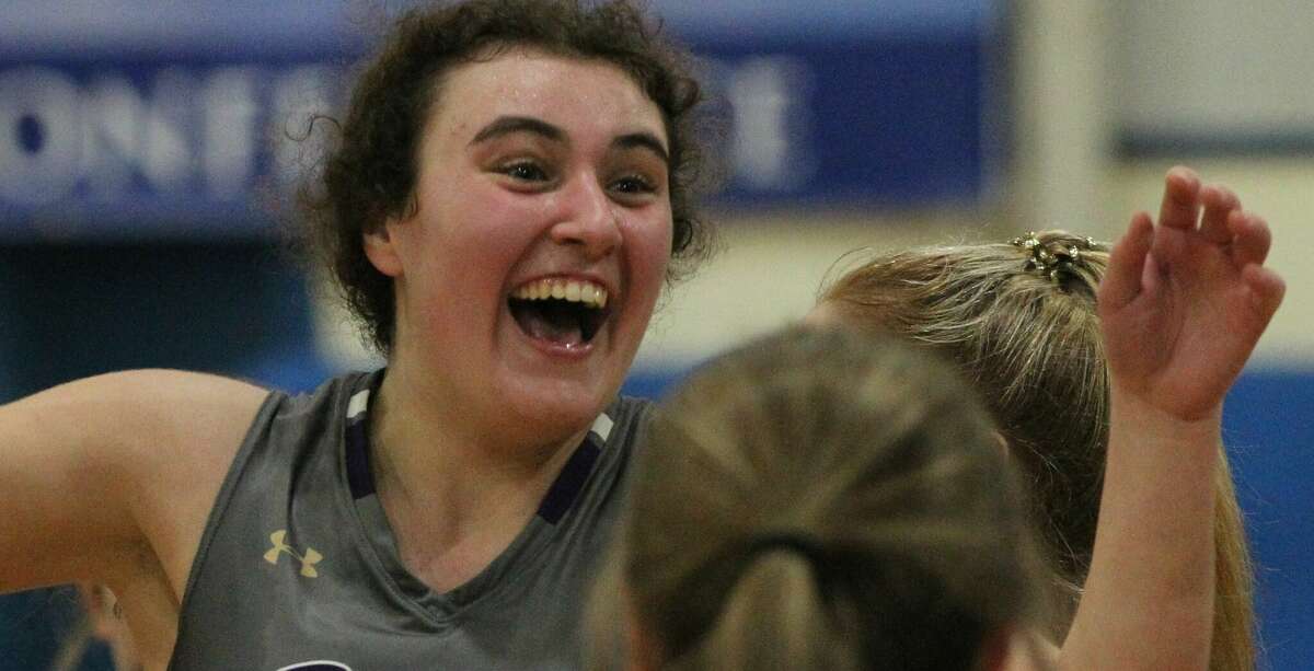 Routt's Jaymee Vollmer celebrates after the Rockets beat top-seeded Greenfield-Northwestern to win the Springfield Lutheran Regional championship Friday night.