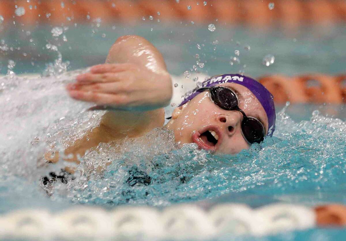 5 Kaitlyn Weightman of Montgomery competes in the Class 5A girls 200-yard freestyle during the UIL State Swimming and Diving Championships at Lee & Joe Jamail Texas Swimming Center, Saturday, Feb. 19, 2022, in Austin.
