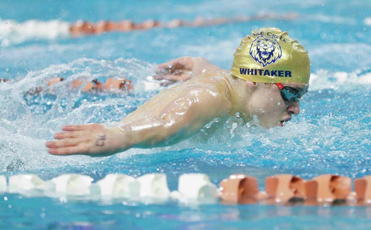 Jacob Whitaker of Lake Creek competes in the Class 5A boys 200-yard butterfly during the UIL State Swimming and Diving Championships at Lee & Joe Jamail Texas Swimming Center, Saturday, Feb. 19, 2022, in Austin.