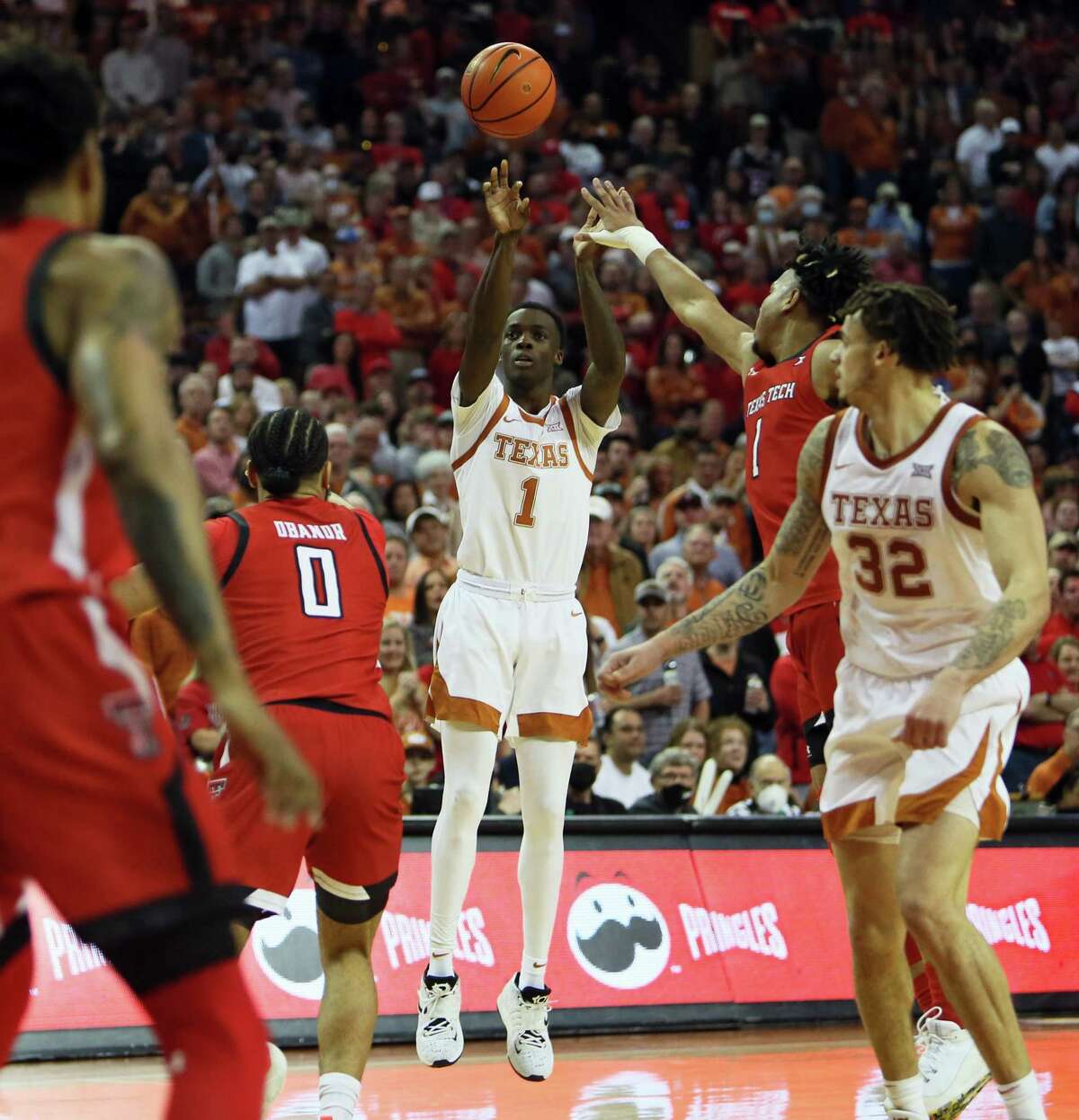 UT guard Andrew Jones shoots against Texas Tech on Saturday. Jones finished with a game-high 20 points for the Longhorns.