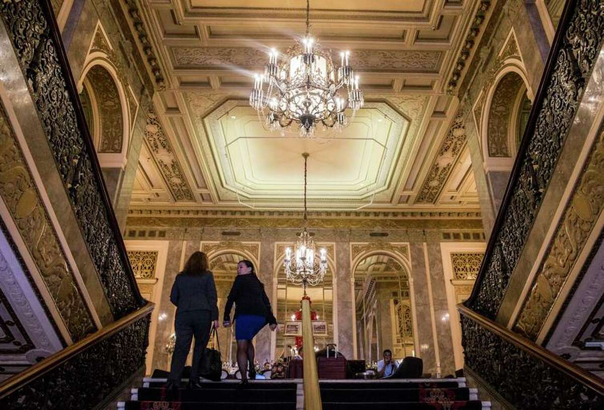 The main lobby of the Sir Francis Drake Hotel in San Francisco in 2018.