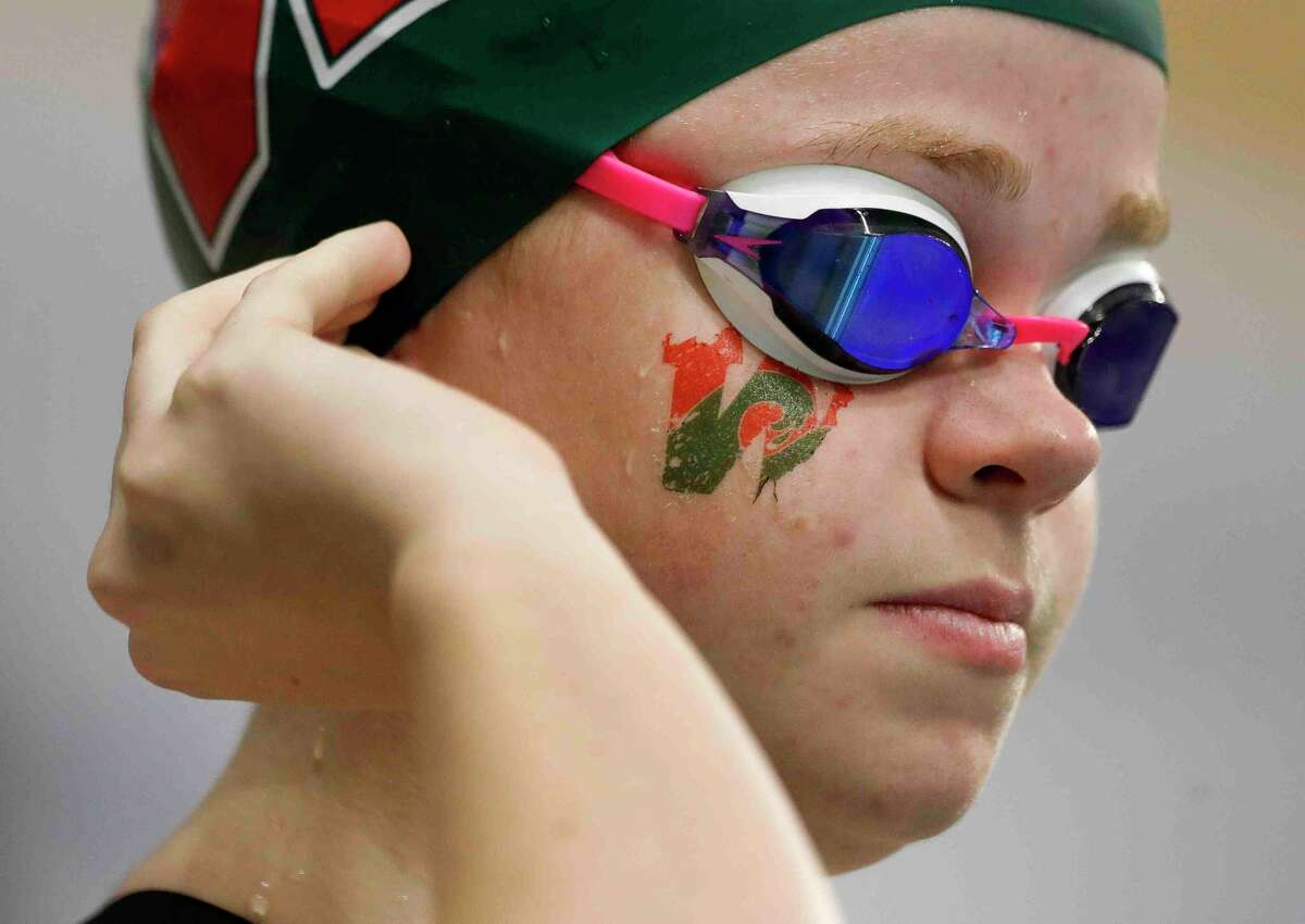 Evlin Riederer of The Woodlands is seen before competing in the Class 6A girls 200-yard individual medley during the UIL State Swimming and Diving Championships at Lee & Joe Jamail Texas Swimming Center, Saturday, Feb. 19, 2022, in Austin.