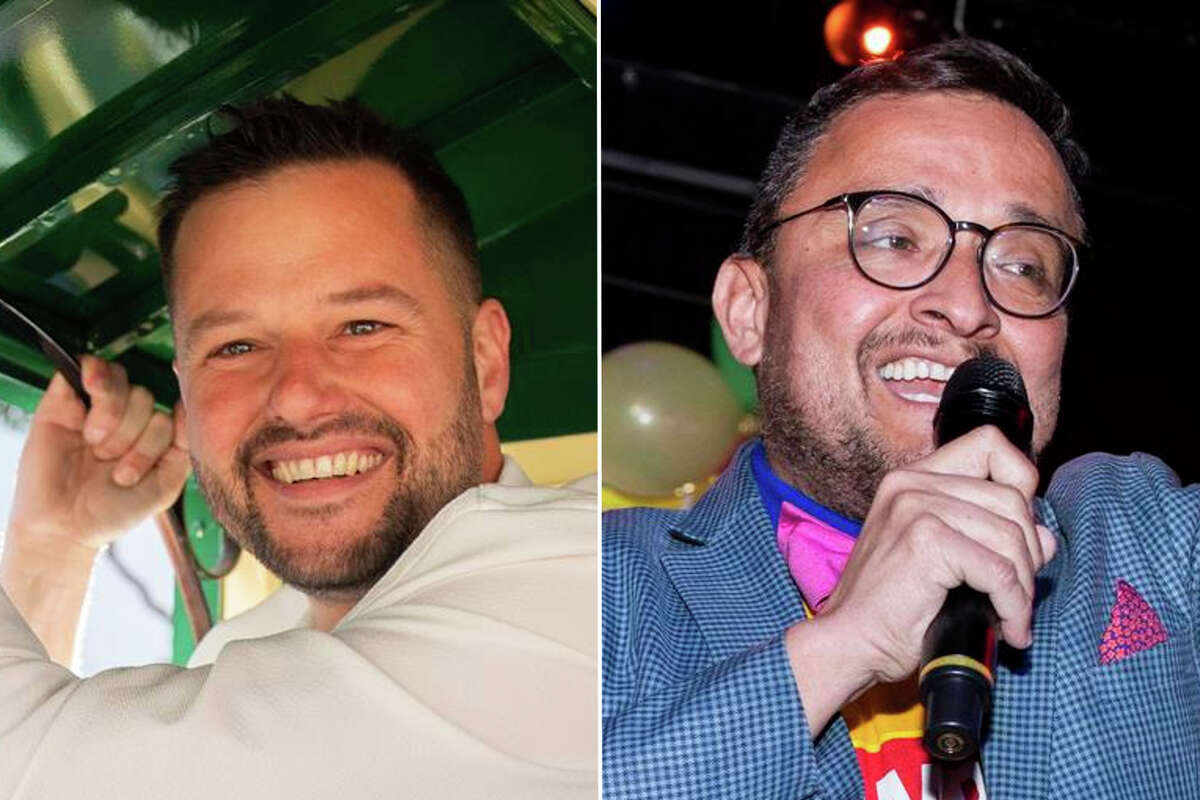 (Left) San Francisco District 6 Supervisor Matt Haney rides a cable car bus to get out the vote on Election Day in San Francisco; (Right) David Campos gives a speech to a crowd of supporters at his election night party inside SF Eagle.