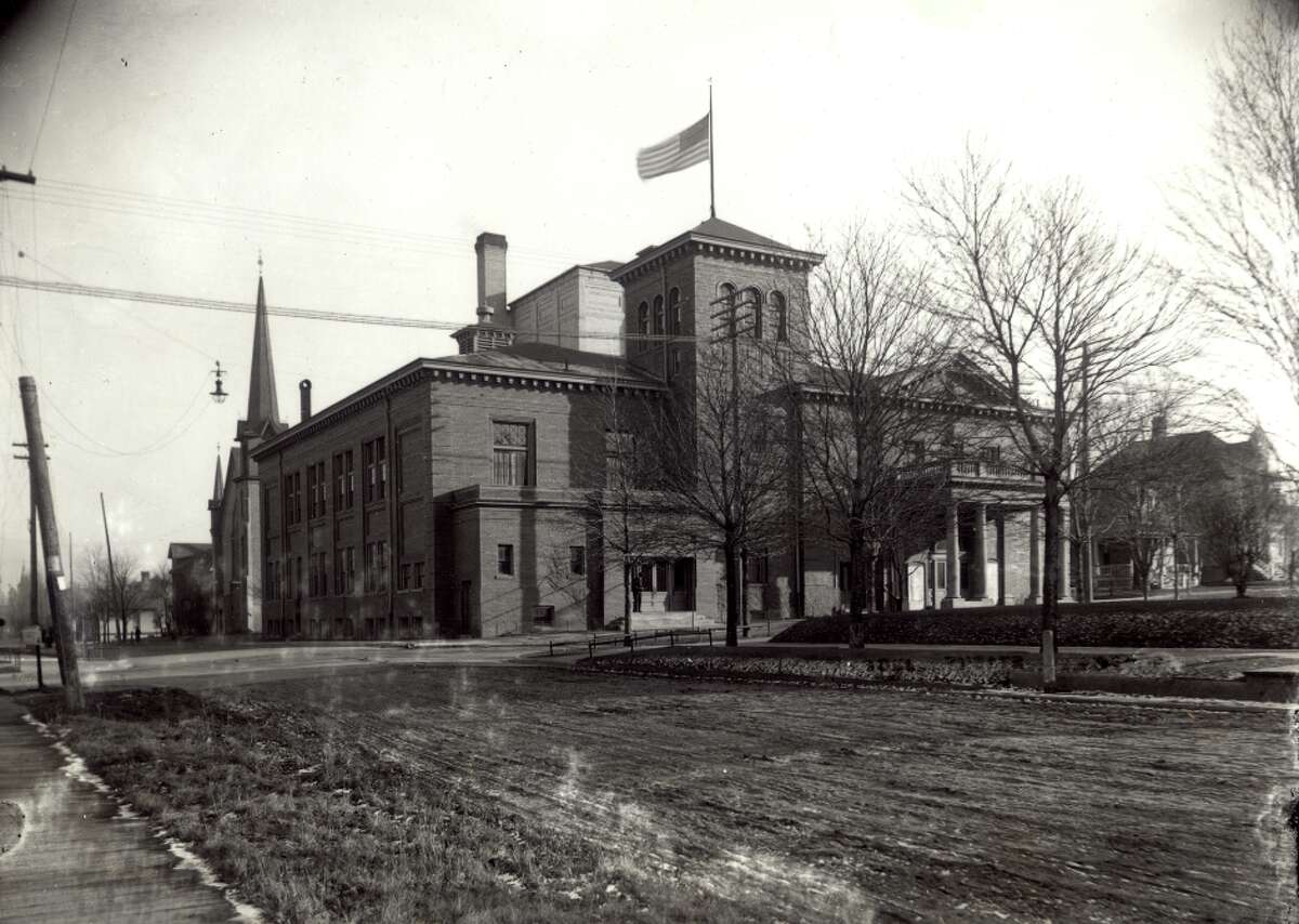 An early view of the Ramsdell Theatre circa 1905. Walter Wilcox Burridge, who was brought in by Fred W. Ramsdell to paint the drop curtain for the theater, was an acquaintance of George Ade who wrote the play, “The Sultan of Sulu” in which Manistee was referenced. 