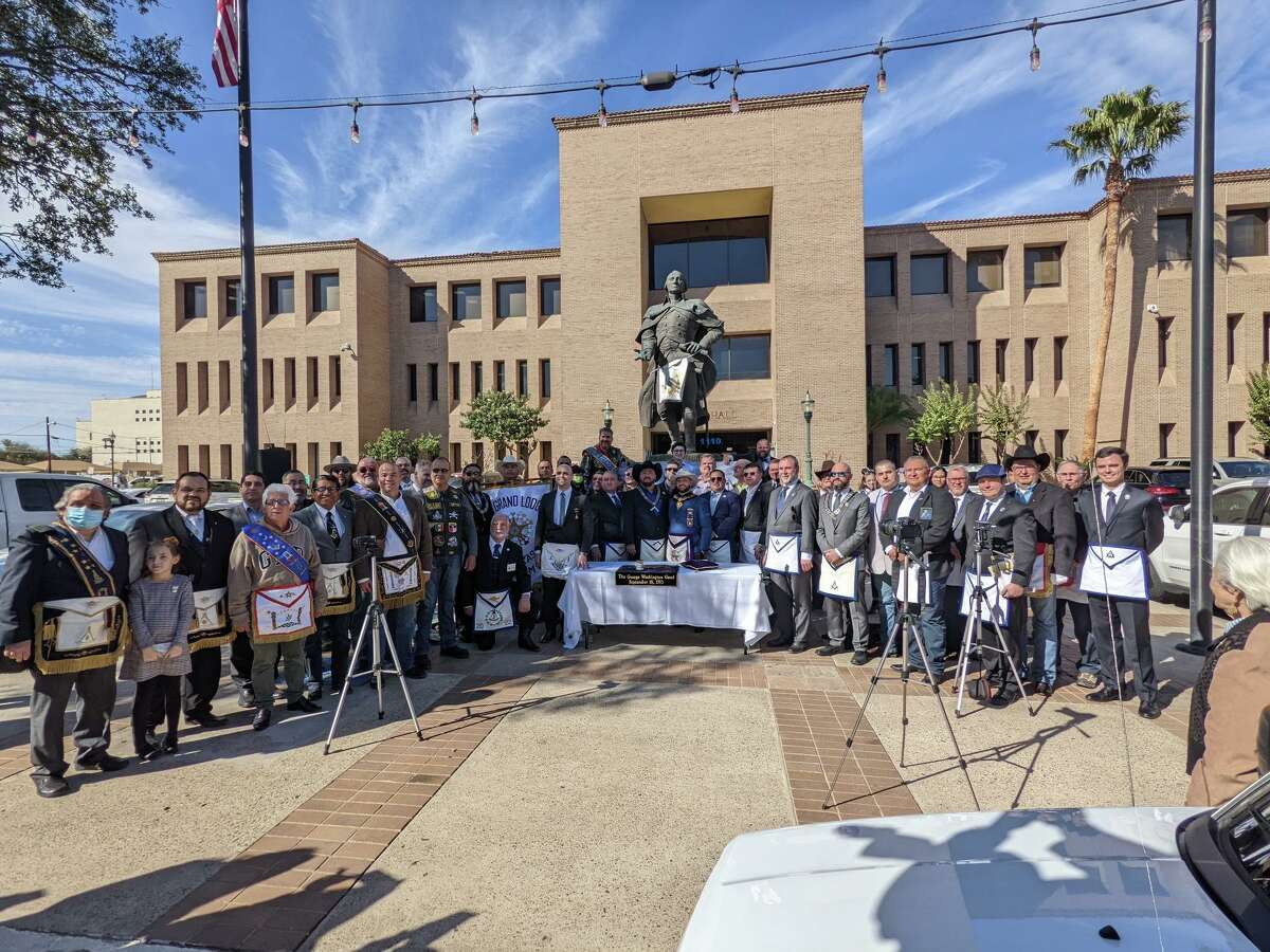 Members of the Laredo Masonic Lodge and other lodges around the state are pictured on Friday, Feb. 18, 2022. The local lodge helped bring in a gavel and trowel once held by George Washington.
