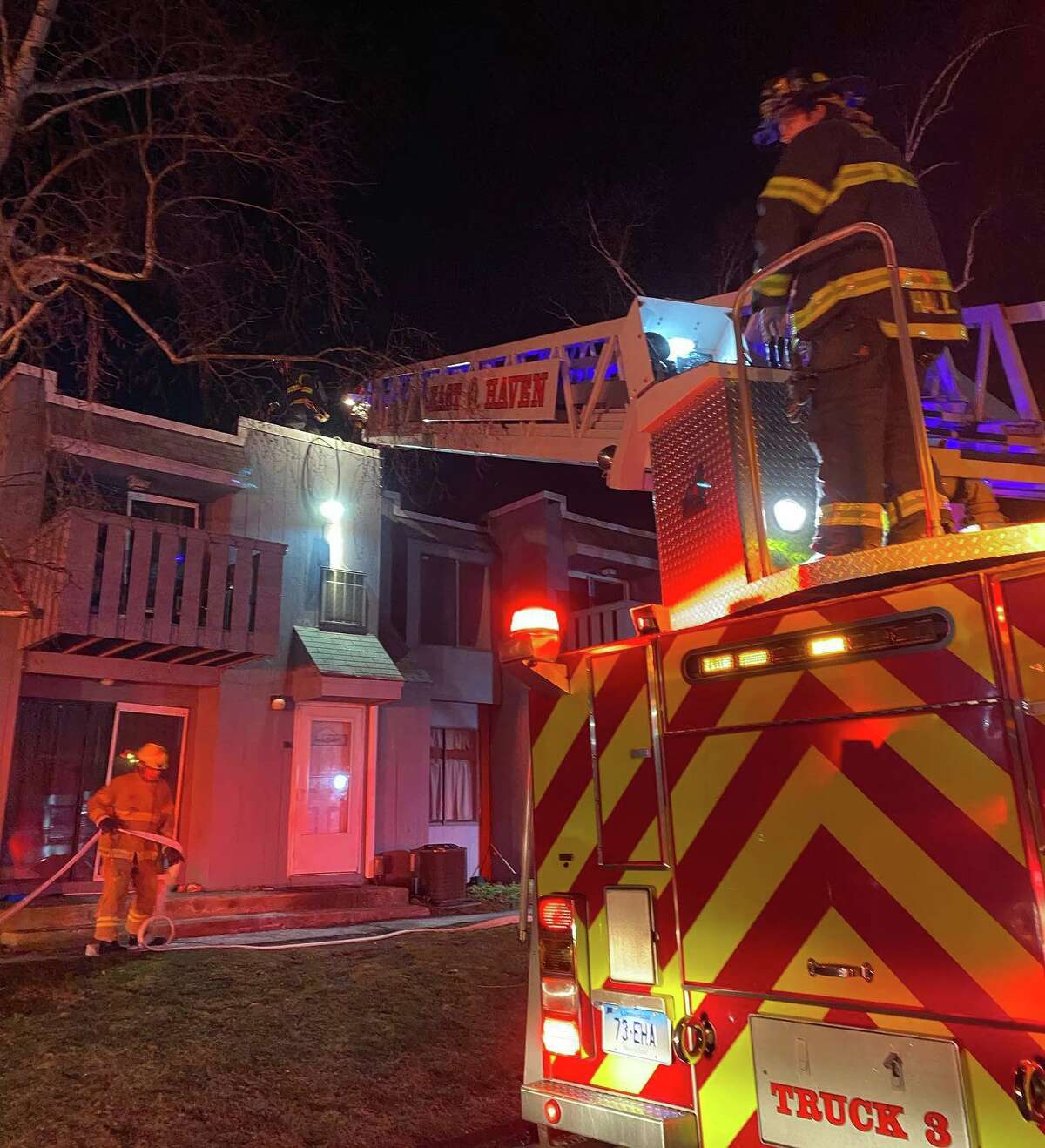 Firefighters extinguished a blaze at a condominium complex late Monday, according to the East Haven firefighters’ union.