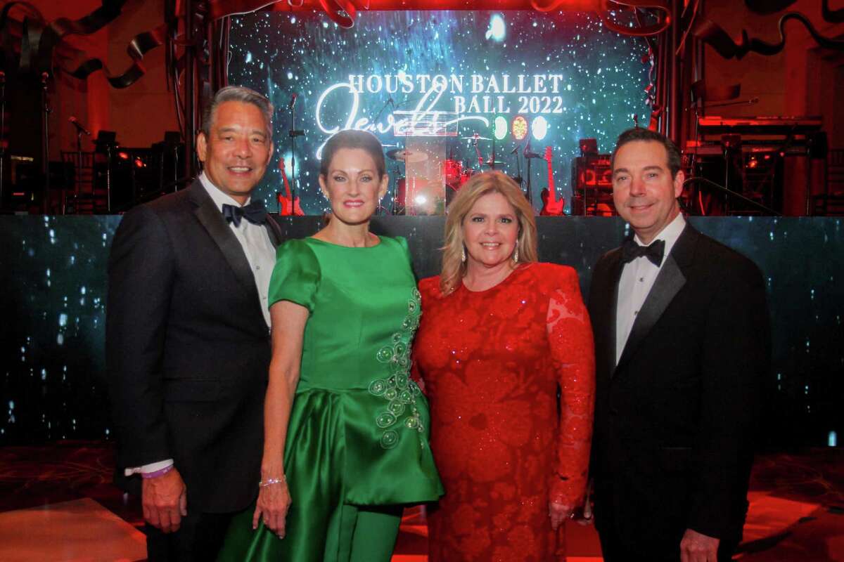 Co-chairs Frank and Stephanie Tsuru, from left, and Kelli Weinzierl with Jim Nelson at the Ballet Ball in Houston on February 20, 2022.