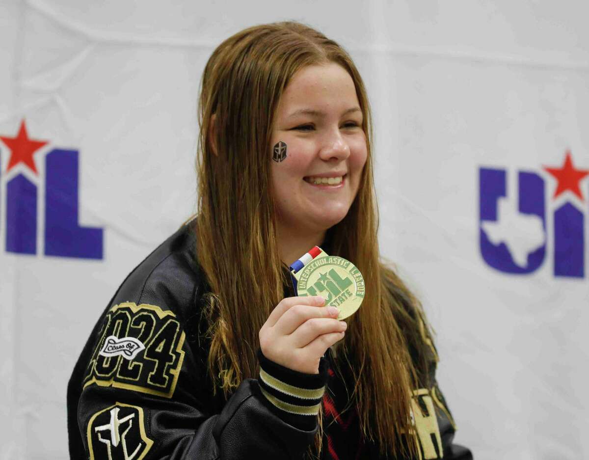 Kaeli White of Katy Jordan finished first in the Class 5A girls 200-yard freestyle during the UIL State Swimming and Diving Championships at Lee & Joe Jamail Texas Swimming Center, Saturday, Feb. 19, 2022, in Austin.