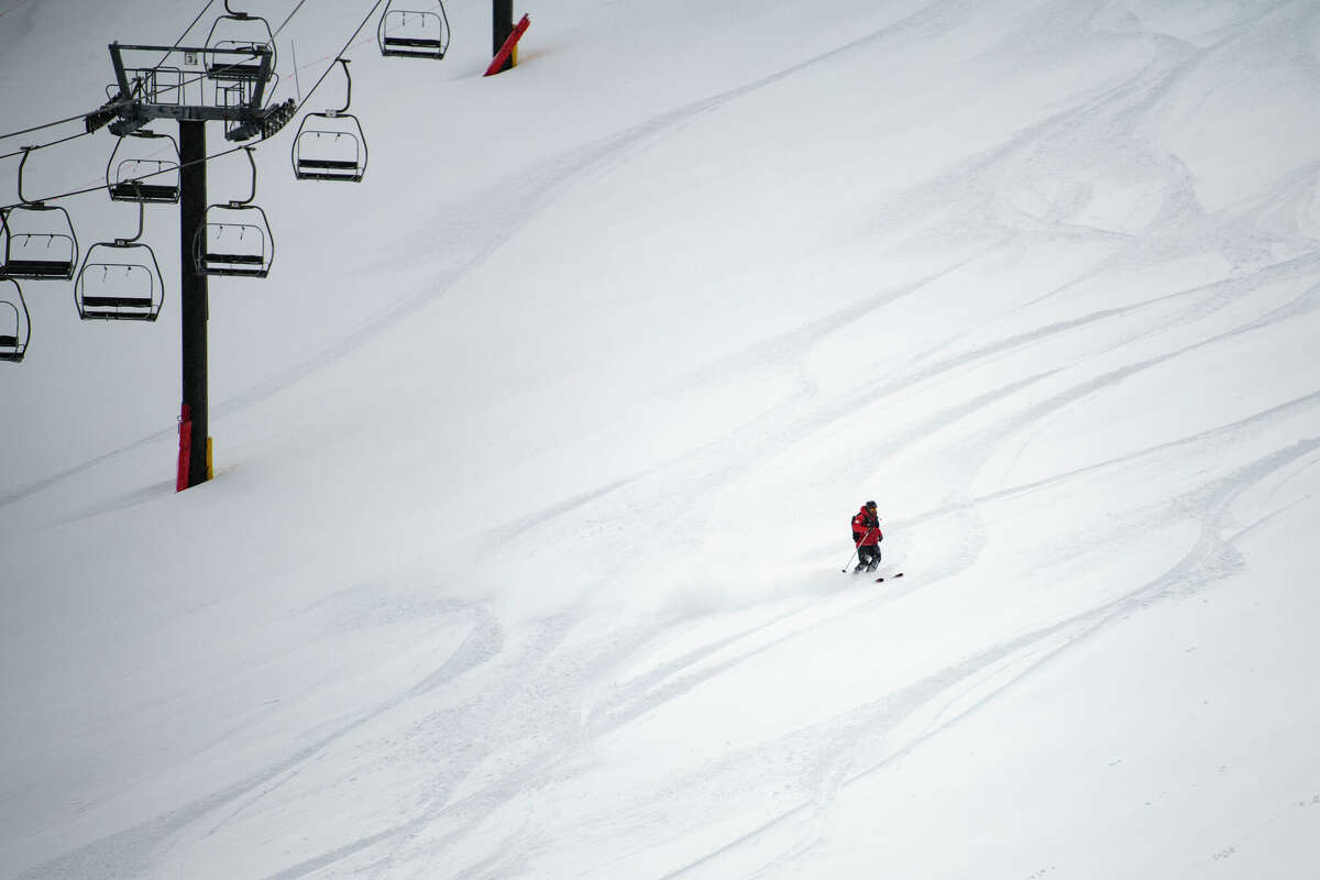 A view of the fresh snowfall at Palisades Tahoe on Feb. 22, 2022. Up to a foot of snow fell on the slopes of Palisades Tahoe from the most recent storm.