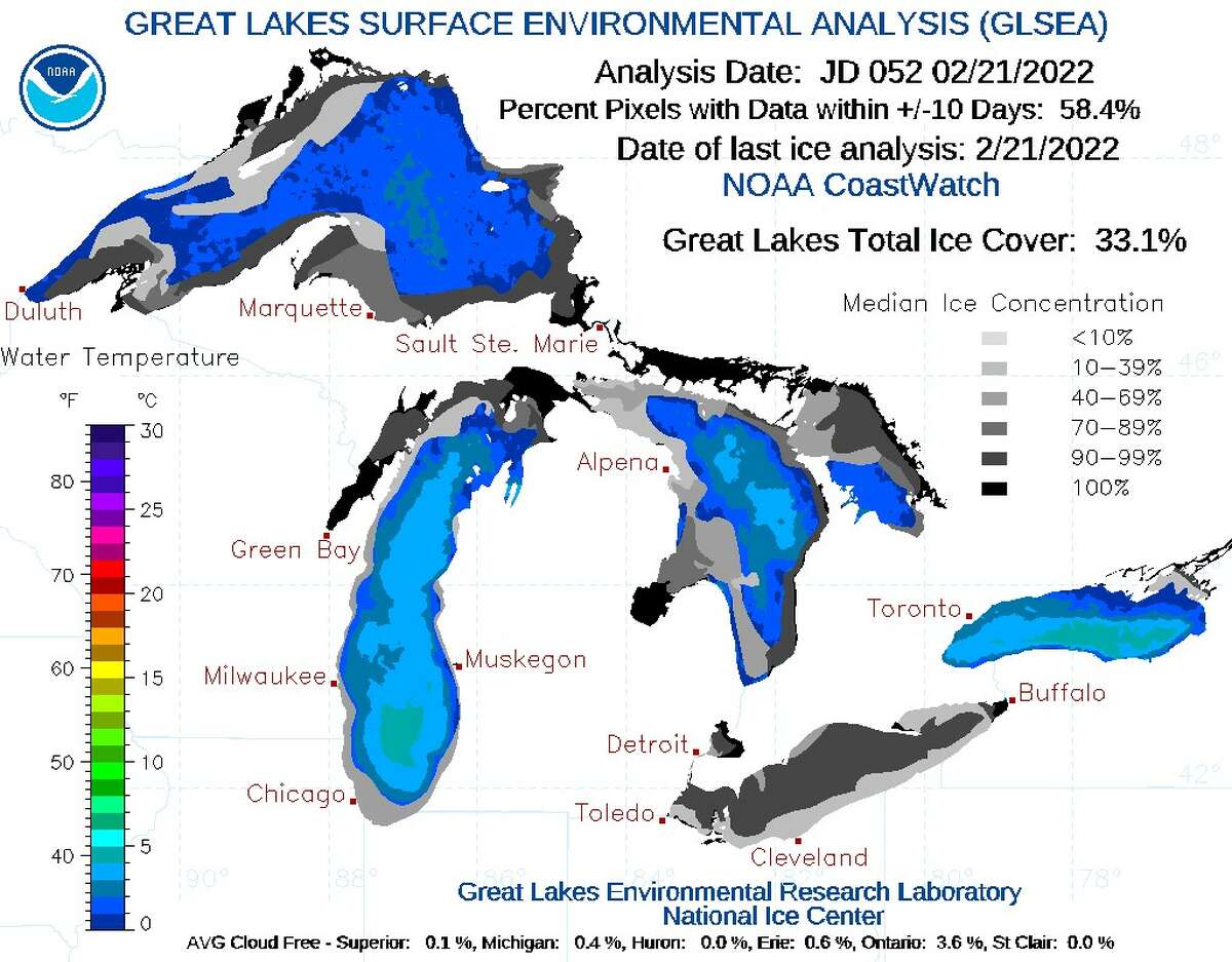 Great Lakes ice cover increases as water levels decline