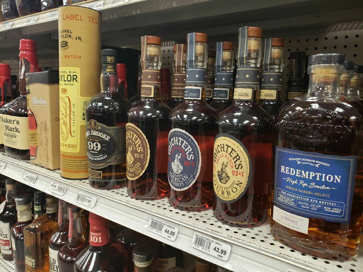 Bourbon on the shelves at Wine and More in Milford.
