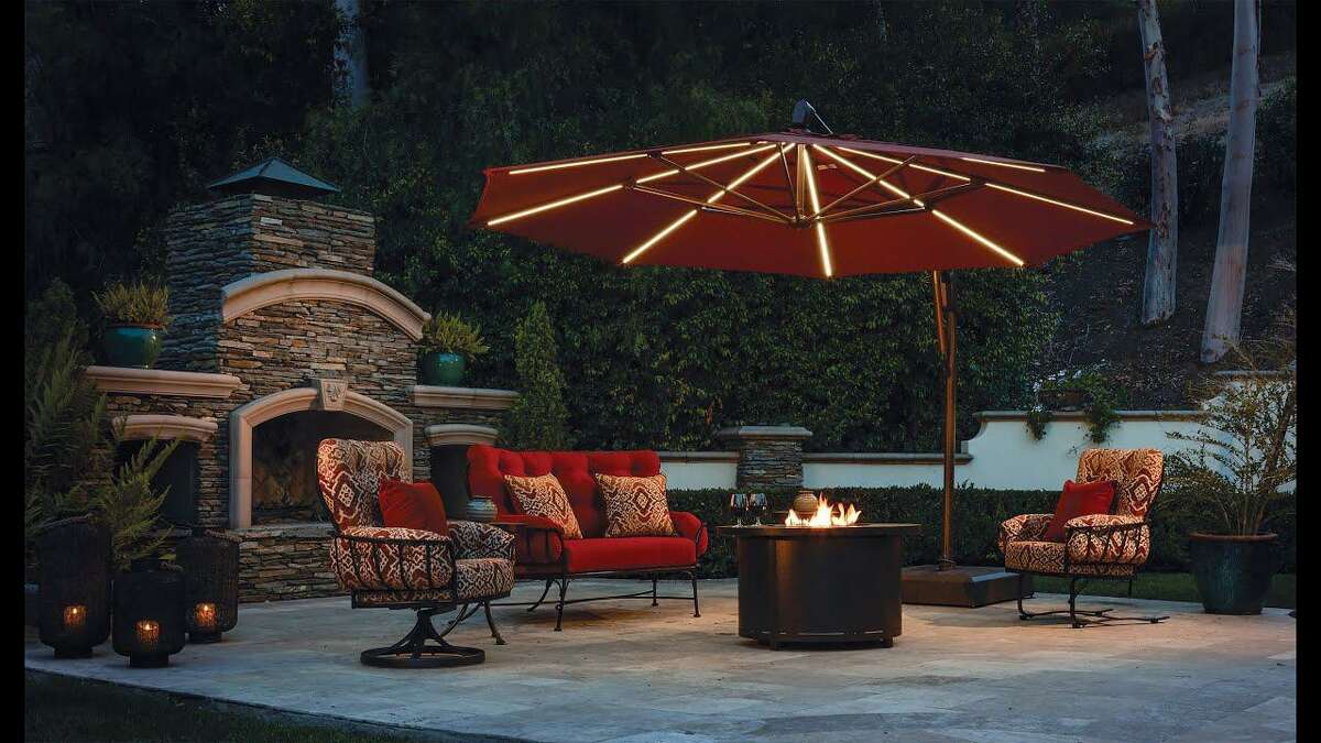 Cantilever umbrellas. Although lighting systems that attach under the shade have long been available, newer cantilever models have LED lights integrated into the ribs for a cleaner, more modern look.