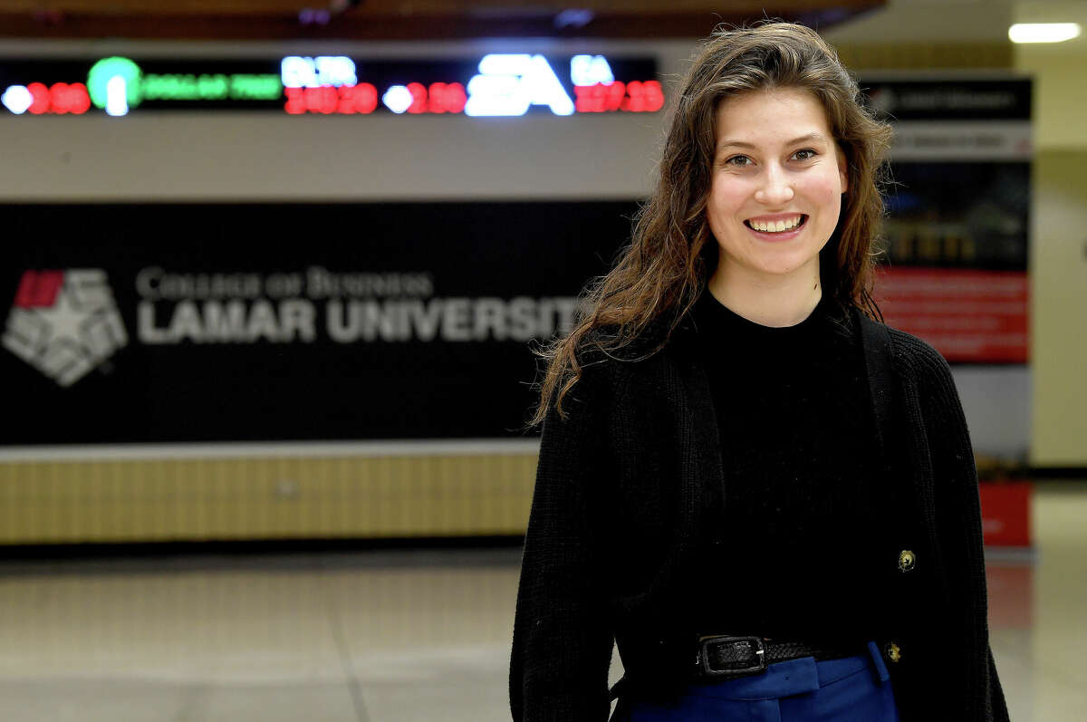 Lamar University business major Ricarda Scheel, a native of Hamburg, Germany, is among the latest foreign exchange students on campus after a post-covid revival of the program. Photo made Tuesday, February 22, 2022 Kim Brent/The Enterprise