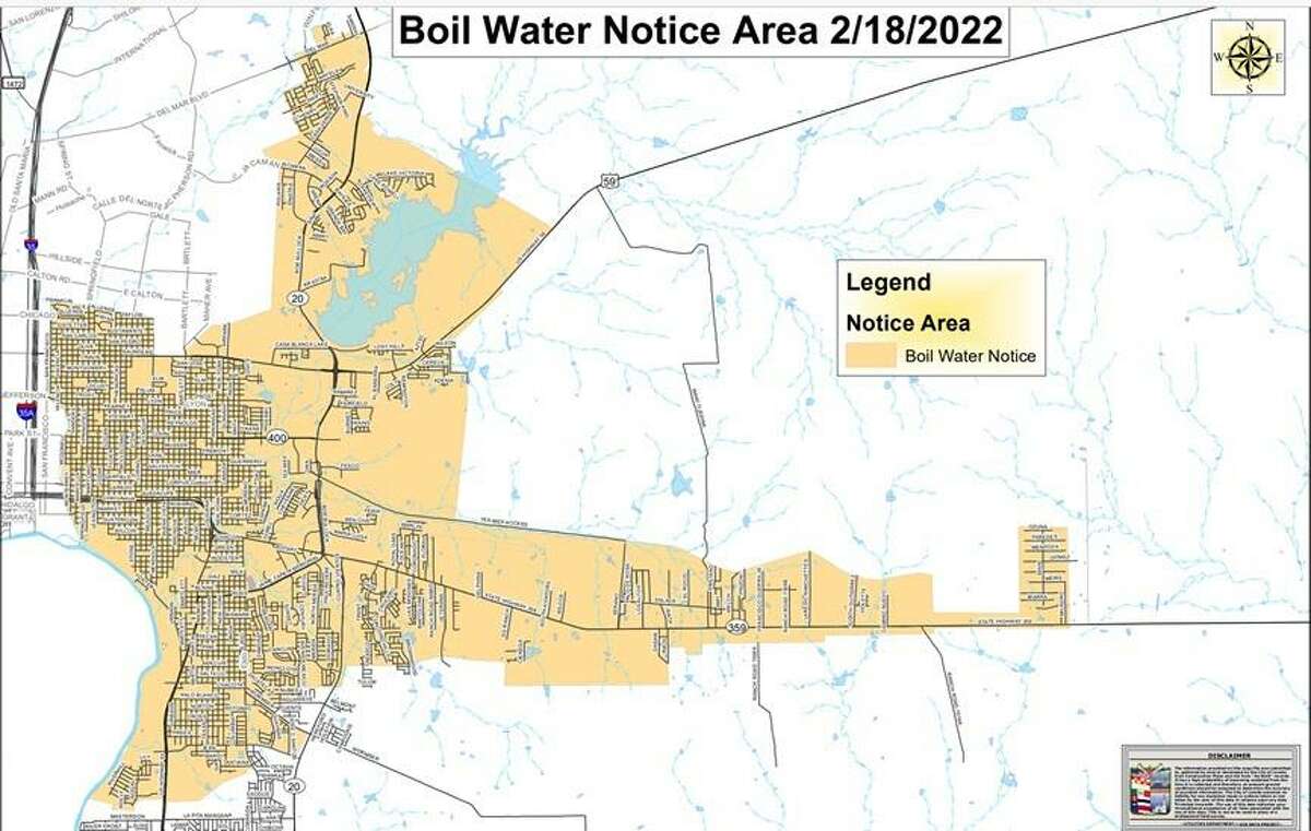 The City of Laredo issued a boil water notice on Friday, Feb. 18, 2022 just before midnight. The impacted areas are seen on the pictured map.