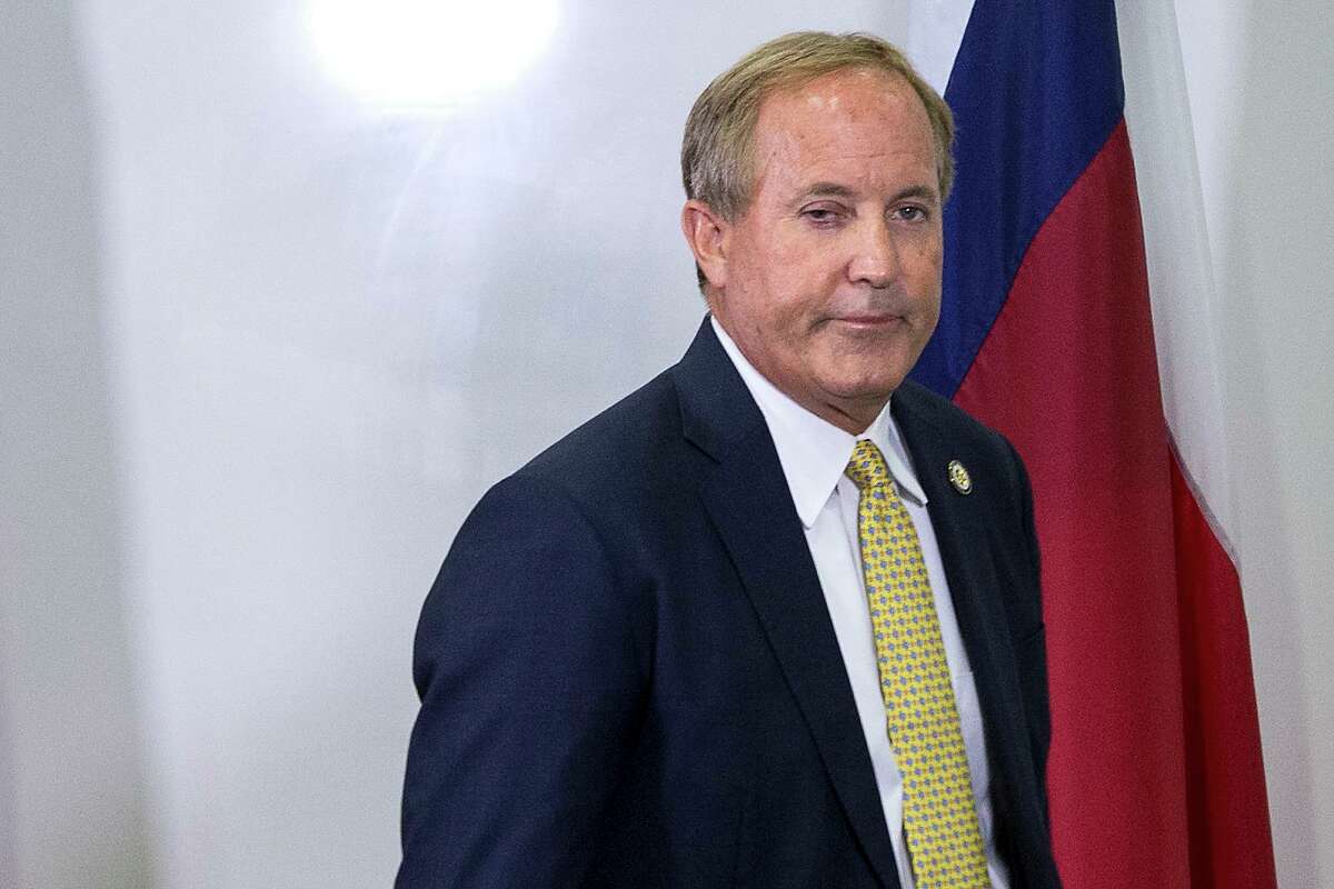 Texas Attorney General Ken Paxton following a news conference at the Houston Recovery Center Thursday, Aug. 5, 2021 in Houston.