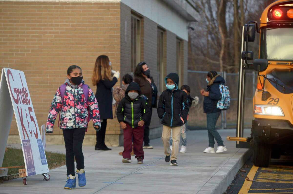 Danbury students returned to Stadley Rough Elementary for in person learning the first time since March of last year. Tuesday, January 19, 2021, in Danbury, Conn. The Danbury school board was criticized for lack of diversity.
