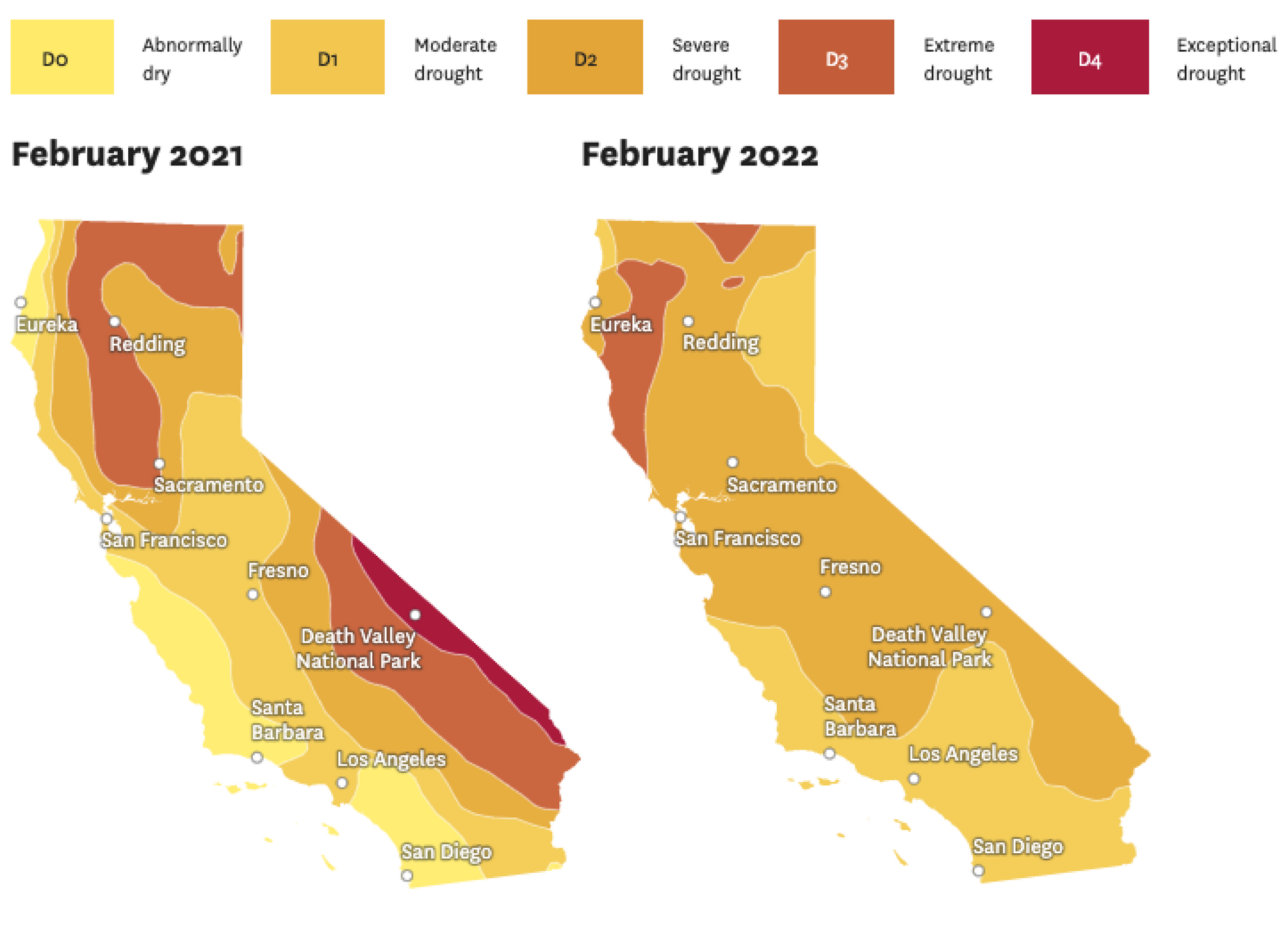 Drought maps show California is even drier than last year in some parts