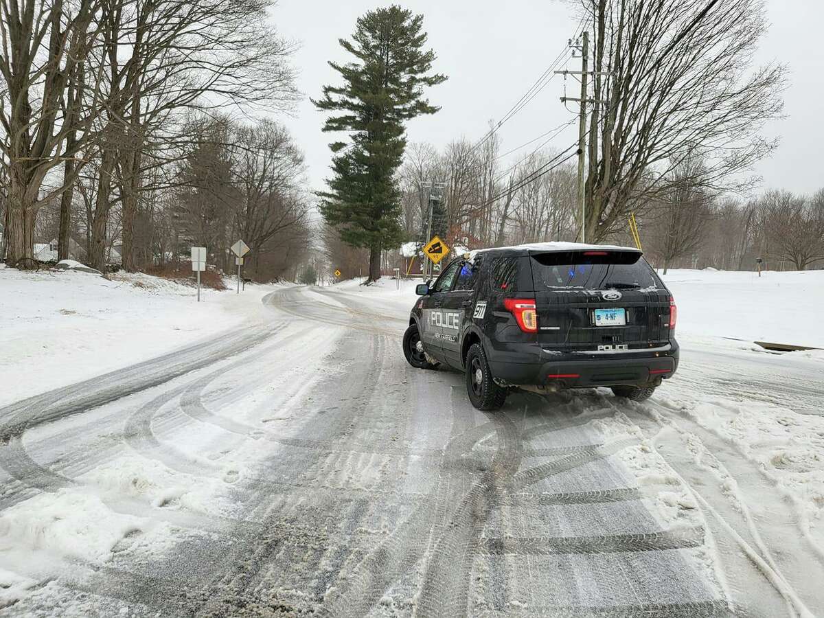 Due to snow and sleet on Friday, Feb. 25, 2022, New Fairfield Resident Trooper’s Office reports vehicles are getting stuck on Brush Hill Road and are asking people not to drive “unless absolutely necessary.”